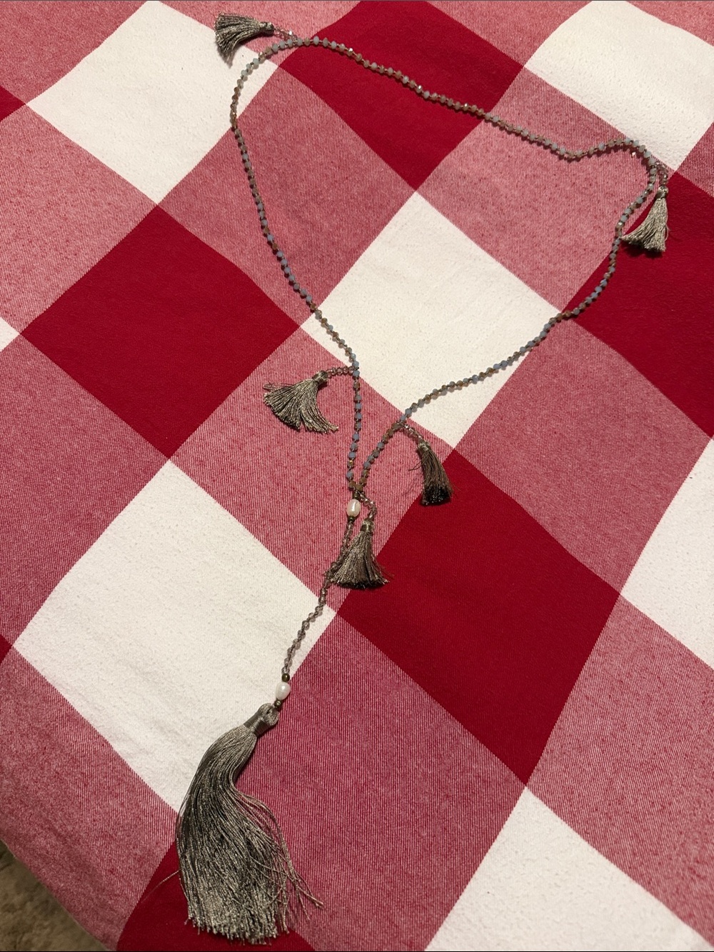 Beautiful Beaded Lariat Long Tassel Necklace